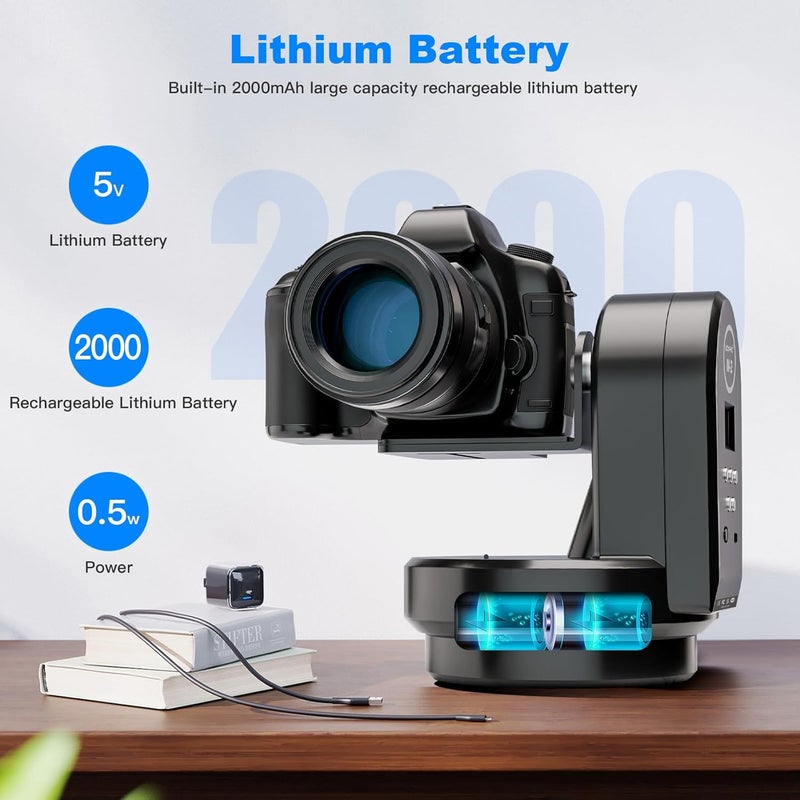 soonpho M2 Motorized Rotating Panoramic Tripod Head with Remote Control & Mobile Phone Clip for DSLR Cameras/Smartphones-Built-in 2000mAh Lithium Battery, 2.2lb/1kg Maximum Playload - Image 5